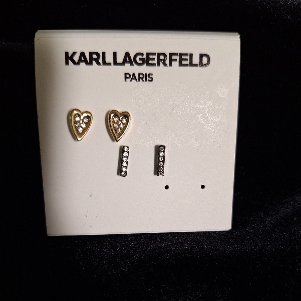 Karl Lagerfeld 2-Pc. Set Pavé Heart Stud - Picture 2 of 4